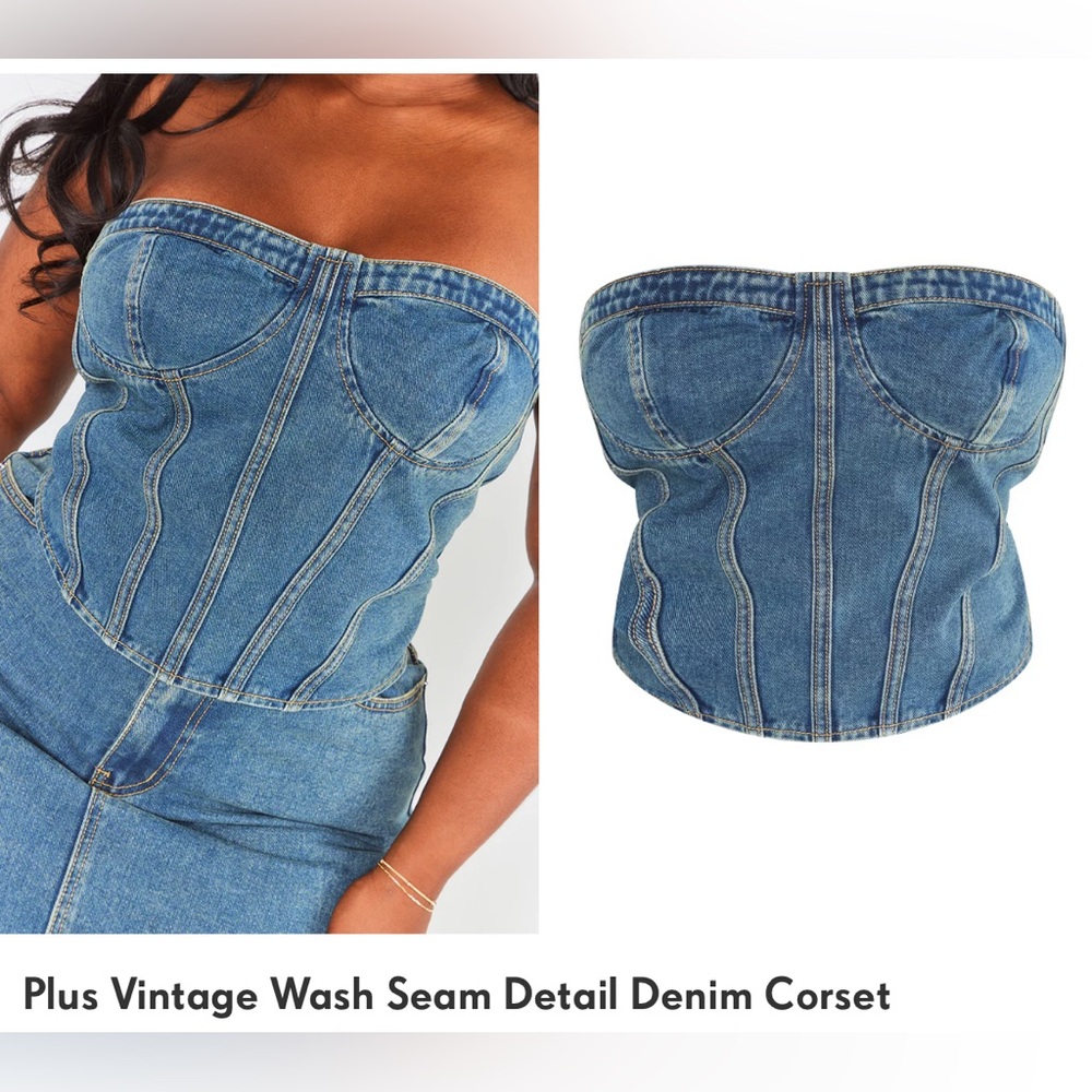 Pretty Little Thing - Plus Vintage Wash Seam Detail Denim Corset